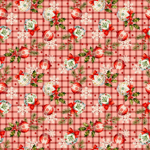 Tecido Tricoline Estampado Enfeites de Natal Rosa 6220v002 Tecido Tricoline Estampado Enfeites de Natal Rosa 6220v002