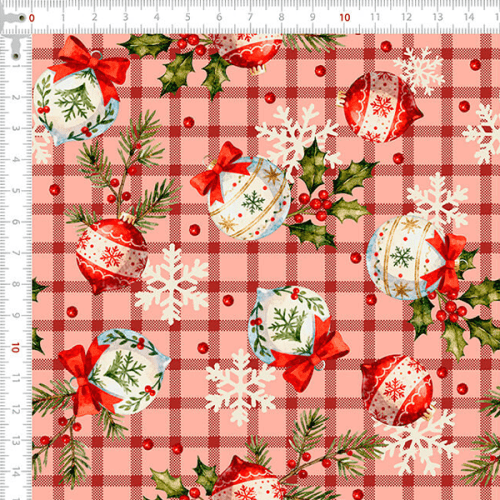 Tecido Tricoline Estampado Enfeites de Natal Rosa 6220v002