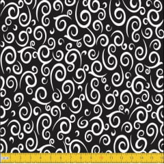 Tecido Tricoline Estampado Espiral Preto Must Have 1255v104