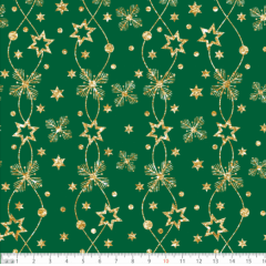 Tecido Tricoline Estampado Estrelas de Natal Verde 1359v059