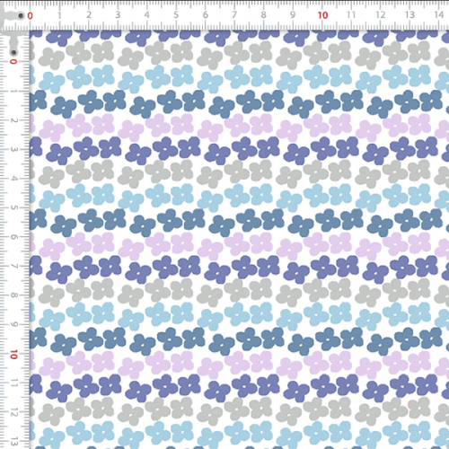 Tecido Tricoline Estampado Faixas de Flores Azul 5165V002