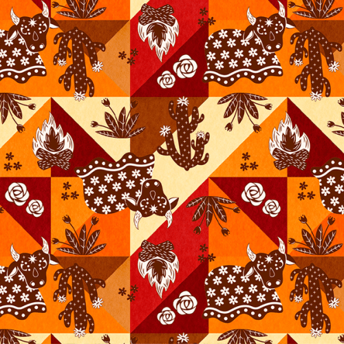 Tecido Tricoline Estampado Festa Bumba Meu Boi Junino 9050v452