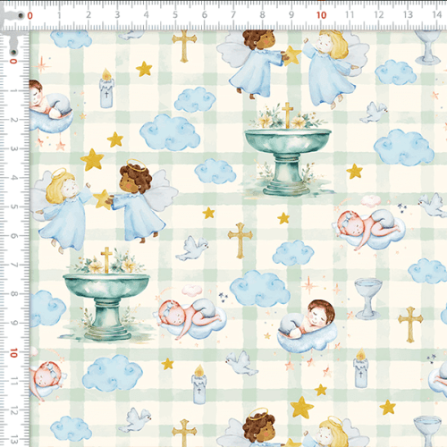 Tecido Tricoline Estampado Festa dos Anjinhos Xadrez 9050V448