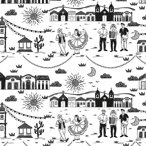 Tecido Tricoline Estampado Festa Junina do Nordeste  9050v455