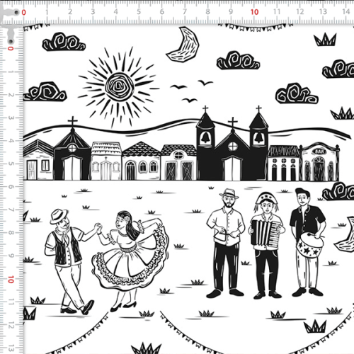 Tecido Tricoline Estampado Festa Junina do Nordeste  9050v455