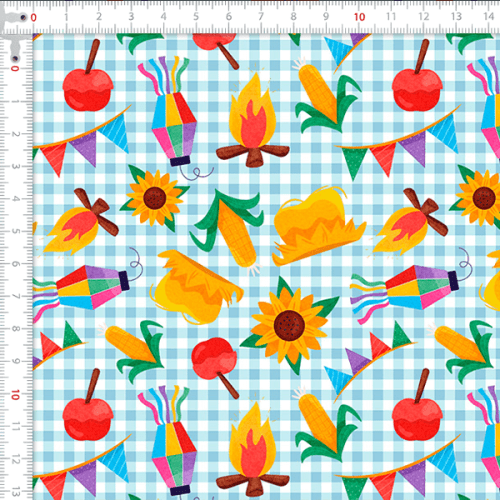 Tecido Tricoline Estampado Festa Junina Fundo Xadrez 9050v463