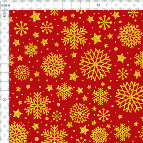Tecido Tricoline Estampado Flocos de Natal Fundo Vermelho 1275v264