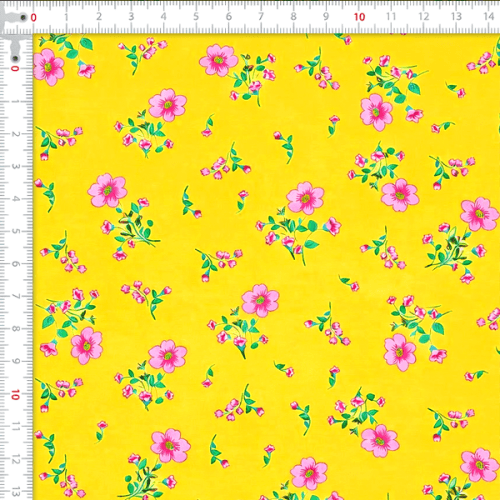 Tecido Tricoline Estampado Flor Miúda Amarelo 5162v002