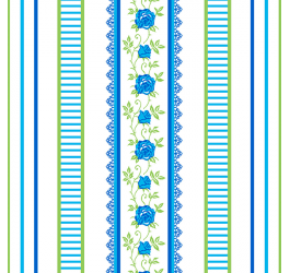 Tecido Tricoline Estampado Floral Barrado Fundo Azul 16230