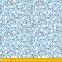 Tecido Tricoline Estampado Mini Floral Fundo Azul 2010v03