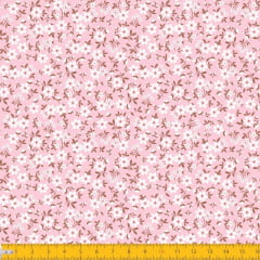 Tecido Tricoline Estampado Mini Floral Fundo Rosa 2010v02