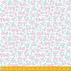 Tecido Tricoline Estampado Mini Floral Fundo Rosa Claro 2010v07