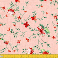 Tecido Tricoline Estampado Floral Delicado Fundo Texturizado Rose 8047v02