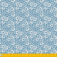 Tecido Tricoline Estampado Floral Desenhado Fundo Azul 1177v131