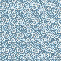 Tecido Tricoline Estampado Floral Desenhado Fundo Azul 1177v131
