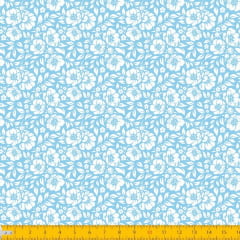 Tecido Tricoline Estampado Floral Desenhado Fundo Azul Bebe 1177v082