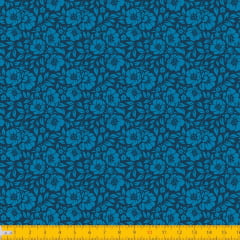 Tecido Tricoline Estampado Floral Desenhado Fundo Azul Escuro 1177v011