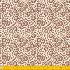 Tecido Tricoline Estampado Floral Desenhado Fundo Bege 1177v57