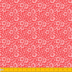Tecido Tricoline Estampado Floral Desenhado Fundo Vermelho 1177v010