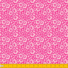 Tecido Tricoline Estampado Floral Desenhado Fundo Pink 1177v09