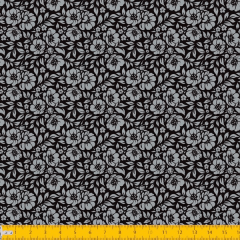 Tecido Tricoline Estampado Floral Desenhado Fundo Preto 1177v099