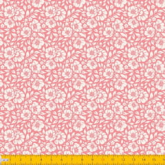 Tecido Tricoline Estampado Floral Desenhado Fundo Rosa Seco 1177v130