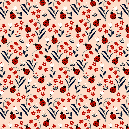 Tecido Tricoline Estampado Floral Lirios e Joaninhas 4127v002