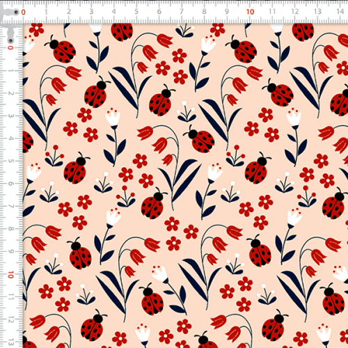 Tecido Tricoline Estampado Floral Lirios e Joaninhas 4127v002