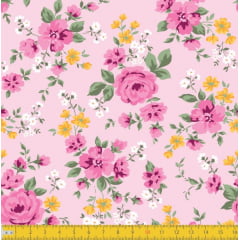 Tecido Tricoline Estampado Floral Pink Fundo Rosa 8049v01