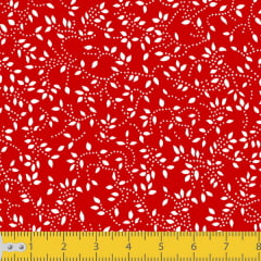 Tecido Tricoline Estampado Floral Ramificado Vermelho 1047v106