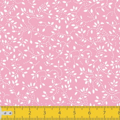 Tecido Tricoline Estampado Floral Ramificado Rosa 1047v081