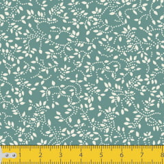 Tecido Tricoline Estampado Floral Ramificado Verde 1047v129