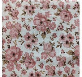 Tecido Tricoline Estampado Floral Rosa Fundo Branco 2681