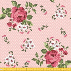 Tecido Tricoline Estampado Floral Rosa Fundo Rosa 8019v2
