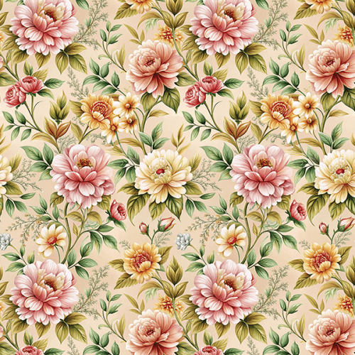 Tecido Tricoline Estampado Floral Sobre Fundo Bege 9050V399