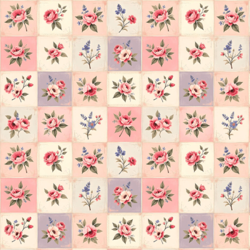 Tecido Tricoline Estampado Floral Vintage Rosa e Lavanda 9050v293