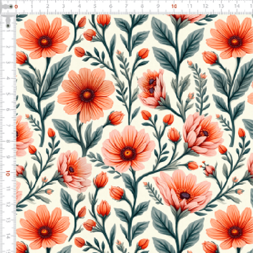 Tecido Tricoline Estampado Flores Coral e Botões Delicados 9050v282