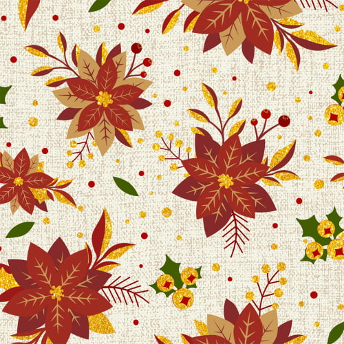 Tecido Tricoline Estampado Flores Natalinas Fundo Textura 1274v264