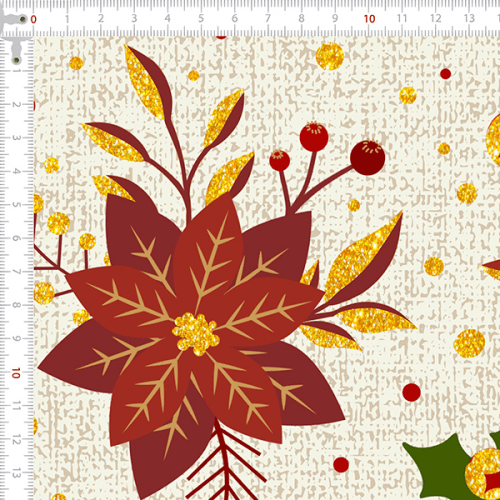 Tecido Tricoline Estampado Flores Natalinas Fundo Textura 1274v264