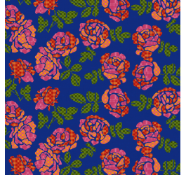 Tecido Tricoline Estampado Flores Xadrez Festivo Fundo Azul 9050v084