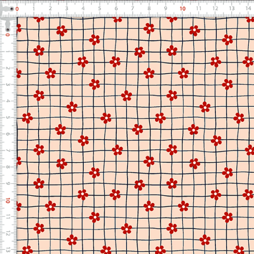Tecido Tricoline Estampado Florzinhas Vermelha Grid 3109V002