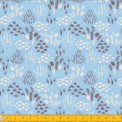 Tecido Tricoline Estampado Folhagem Azul e Marrom 2013v03