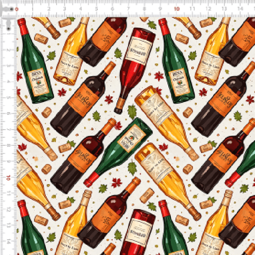 Tecido Tricoline Estampado Garrafas de Vinho 9050v316