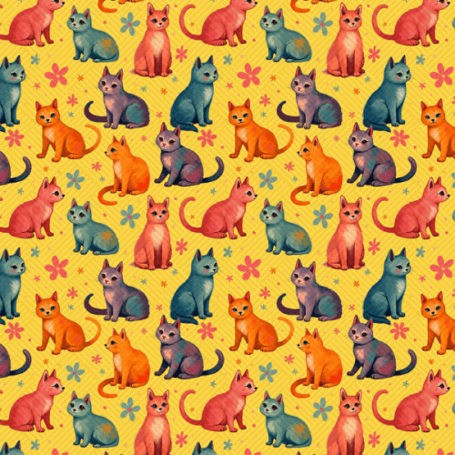 Tecido Tricoline Estampado Gatinhos e Flores 9050v335