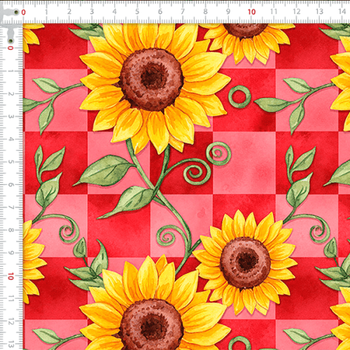 Tecido Tricoline Estampado Girassóis Juninos Xadrez 9050v468