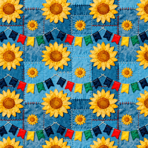 Tecido Tricoline Estampado Girrassóis Jeans Junino 9050v457