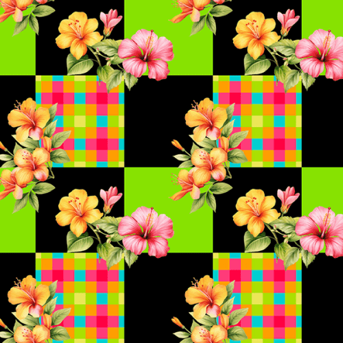 Tecido Tricoline Estampado Hibisco Grid Color Junino 9050v461