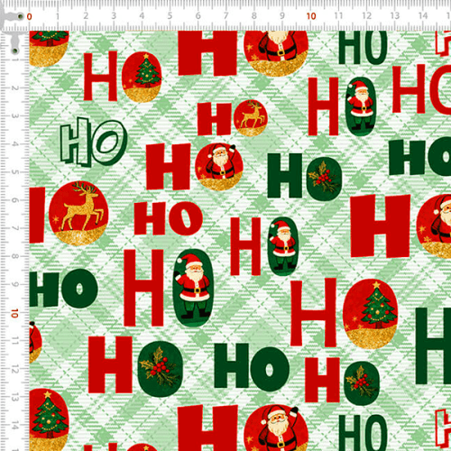 Tecido Tricoline Estampado Ho Ho Ho Verde 6222v001