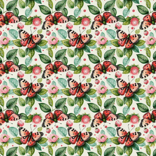 Tecido Tricoline Estampado Jardim das Borboletas Coral 9050v295