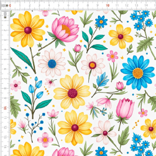 Tecido Tricoline Estampado Jardim das Margaridas Coloridas 9050v287